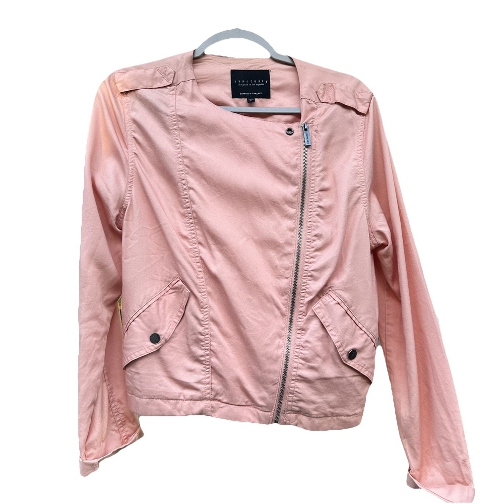 SANCTUARY LIGHTWEIGHT‎ BLUSH PINK SIDE ZIP MOTO JACKET SIZE Large